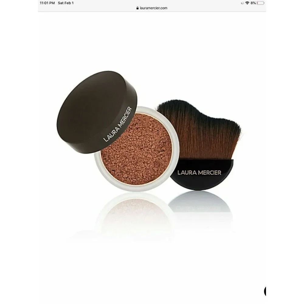 LAURA MERCIER-Make it Glow Setting Powder (Medium-Deep/Full Size)+Brush Set-NIB